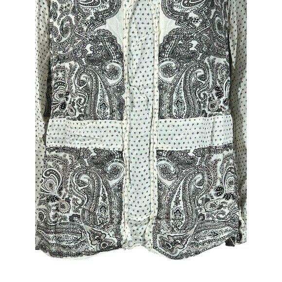 Lucky Brand Boho Peasant Top Small Black White Paisley Print Long Sleeve - Picture 3 of 9